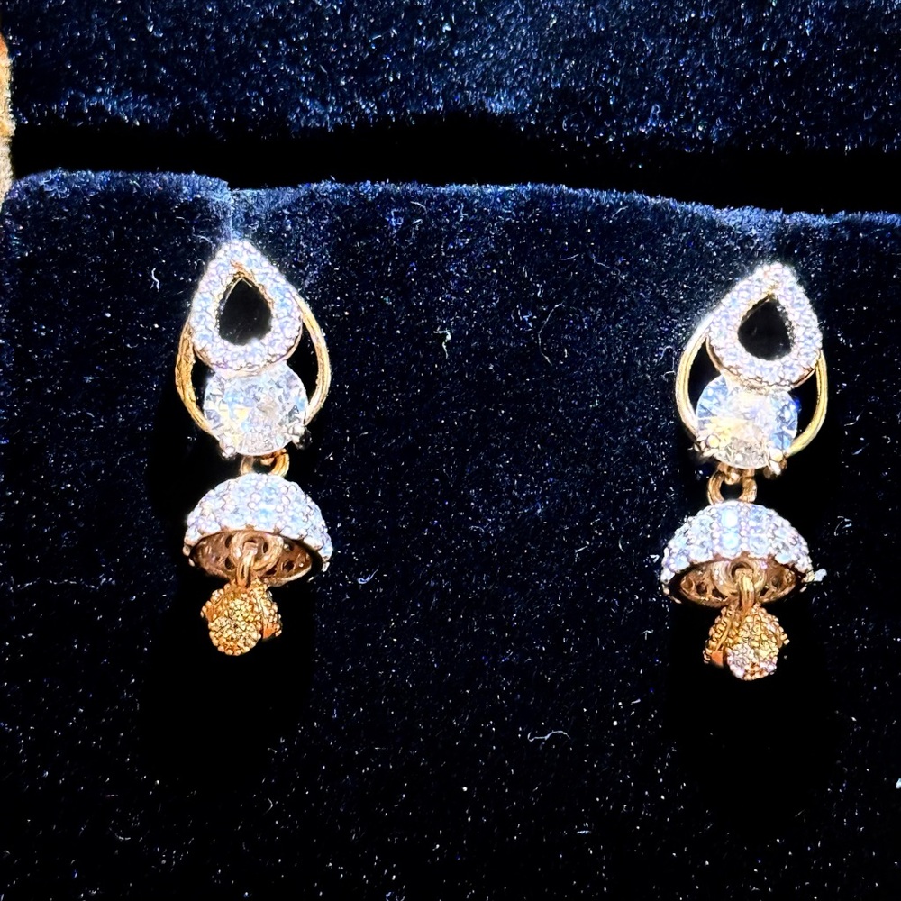 Stunning Heritage Gold Zirconia Jhumka Drop EarringsWomen Jewelry House Of RuSa
